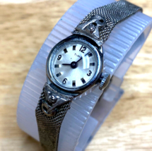 Vintage Timex Lady Silver 2 Genuine Diamonds Cocktail Hand-Wind Mechanical Watch - £29.06 GBP