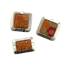 3 Piece Blessed Faith Hope Silver Orange Small Charms Link Bead Drop Dangle Set - £3.15 GBP