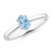 ANGARA Classic Solitaire Oval Aquamarine Promise Ring for Women in 14K Gold - £358.16 GBP