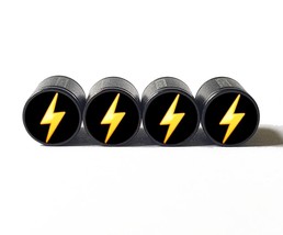 Lightning Bolt Emoji Tire Valve Stem Caps - Black Aluminum - Set of Four - £12.52 GBP