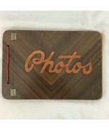 Vintage 1940&#39;s Wooden Photo Album  &quot;Photos&quot; in cursive raised wood 12&quot; x... - £31.15 GBP