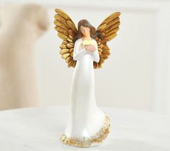 9&quot; Pearlized White Angel w/ Illuminated Heart by Valerie in Gold - £152.54 GBP