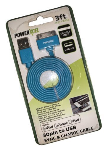 PowerXcel BLUE 30pin to USB Sync &amp; Charge Cable 3 ft For iPod iPad iPhone - $4.83