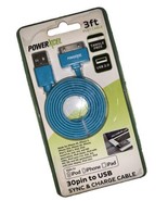 PowerXcel BLUE 30pin to USB Sync &amp; Charge Cable 3 ft For iPod iPad iPhone - $91.55 MXN