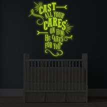 ( 59&quot; x 71&quot; ) Glowing Vinyl Wall Decal Quote Cast All Your Cares on Him / Glow i - £193.49 GBP