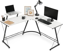 Monibloom L-Shaped Computer Desk Corner Table With Metal Frame,, Saving, White. - £92.66 GBP