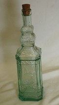 Clear Green Hue Glass Bottle Abstract Lattice Pattern Cork Stopper c - £20.23 GBP