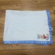 Just One Year Baby Bears Blue Satin Trim Reversible Striped Baby Blanket 35x24 - £18.00 GBP
