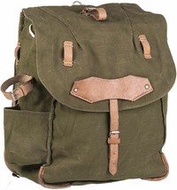 Vintage Romanian Army Canvas Backpack W Leather Shoulder Straps 18&quot; x 13... - $923.63 MXN