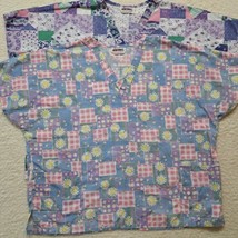 Womens Scrub Tops Lot of 2 Jasco Size 2XL Floral Theme Spring Colors  - £12.34 GBP