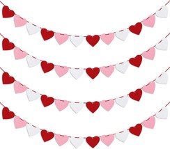 Felt Heart Garland Banner, Pre-Strung | Valentines Decorations | Red Pink White - £15.50 GBP