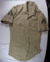Usmc Marine Corp Tan Khaki Uniform Shirt W/ Stripes 36X 28.5 - £16.11 GBP