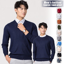 Men&#39;s Knitted Sweater Round Neck V Neck Pullover Sweater Solid Base Sweater - £16.18 GBP