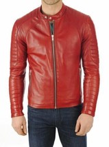 Men&#39;s Genuine Lambskin Leather Jacket Stylish Red Fashionable Motorcycle Biker - £113.02 GBP
