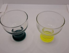 Vintage 1960&#39;s Set of 2 Yellow Green Color Footed Cocktail Bar Glasses 4 oz. - £18.74 GBP
