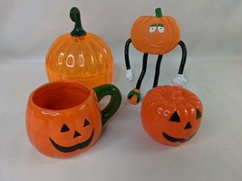 Halloween Decorations Bendable Pumpkin Figure Ceramic Mug Mini Plastic C... - $8.05