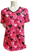 Scrubstar Women&#39;s Charming Hearts Pink V-Neck Scrub Performance Top Smal... - $15.83
