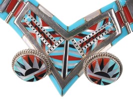 Vintage Zuni Native American Multi-Stone Channel inlay Necklace and earrings set - £611.49 GBP