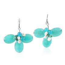 Dreamy Green Agate Stone &amp; Reconstructed Turquoise Flower Earrings - £8.34 GBP