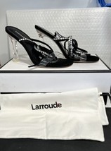 LARROUDE Gloria Sandal In Black Leather and Vinyl Women&#39;s Size 6.0 - £197.84 GBP