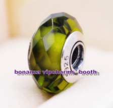 925 Sterling Silver Handmade Moments Fascinating Olive Green Crystal Charm Bead  - $4.60