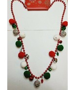 Kohl&#39;s Women&#39;s Red Christmas Necklace With Pom Balls Disco Balls Light B... - $20.60 CAD