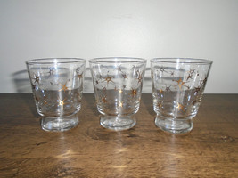 Libbey Cocktail Footed Glasses Mid Century Gold Atomic Starburst Barware 1960s - £23.74 GBP