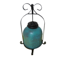 Metal Teal Outdoor Lantern Tealight Candle Holder Free Standing Or Hanging 13&quot;T - £23.07 GBP