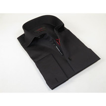 Men Shirt AXXESS Turkey Egyptian Cotton High Collar French Cuffs 224-05 Black image 9