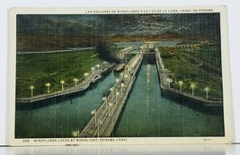 Moraflores Locks By Moonlight, Panama Canal 1939 Postcard J11 - $5.95