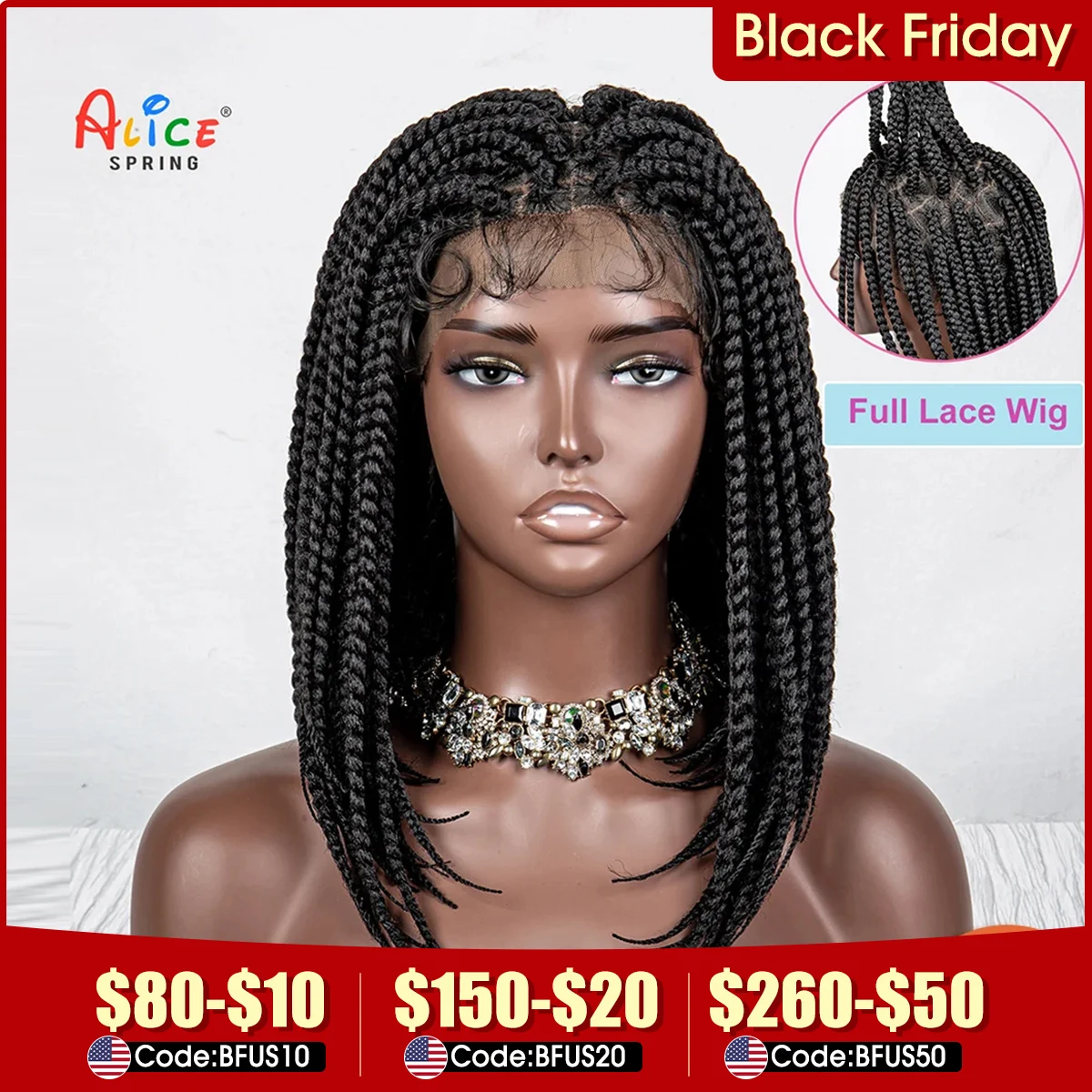 14 Inches Short Bob Braided Wigs Synthetic Full Lace Wigs for Black Women - £90.66 GBP