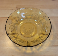 Yellow Depression Sharon Cabbage Rose Bowl Glass Serving Fruit Amber 8.5” - £15.63 GBP