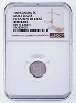 1909 Canadá 5 Centavos Arce Hojas Cruz Sobre Moño Corbata Graded Por NGC... - $5,197.29
