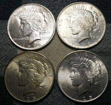 4 Bu Peace 90% Silver Dollars Brilliant Uncirculated 1922 &amp; 1925 - £151.87 GBP