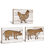3 Pieces Farmhouse Kitchen Signs Cow Rooster and Pig Decors 7.9 X 5.9 In... - $14.54