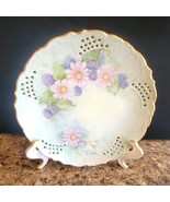Porcelain Plate Hand Painted Signed Flowers Berries Reticulated Scallope... - £7.76 GBP
