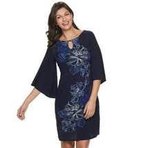 Womens Dress Dana Buchman Blue Georgette Shift Kimona Sleeve Petite-size PL - £20.24 GBP