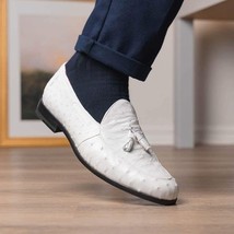 Aubiere Genuine Ostrich Quill Loafers Tassel Shoes White image 12