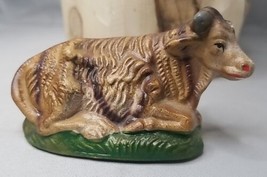 Christmas Nativity Cow Bull Laying On Grass Clay 3.5&quot; Long 2&quot; Tall Vintage  - £6.06 GBP