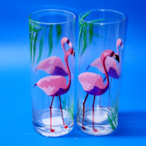 Pier 1 Fannie Flamingo Hand Painted Tumbler Glass - Set Of 2 - Rare, Never Used - £27.80 GBP