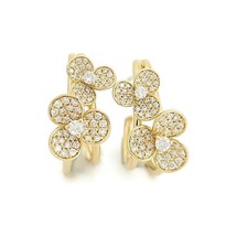 Authenticity Guarantee 
Pave Diamond Flower Floral Drop Hoop Earrings 14K Yel... - £1,910.05 GBP