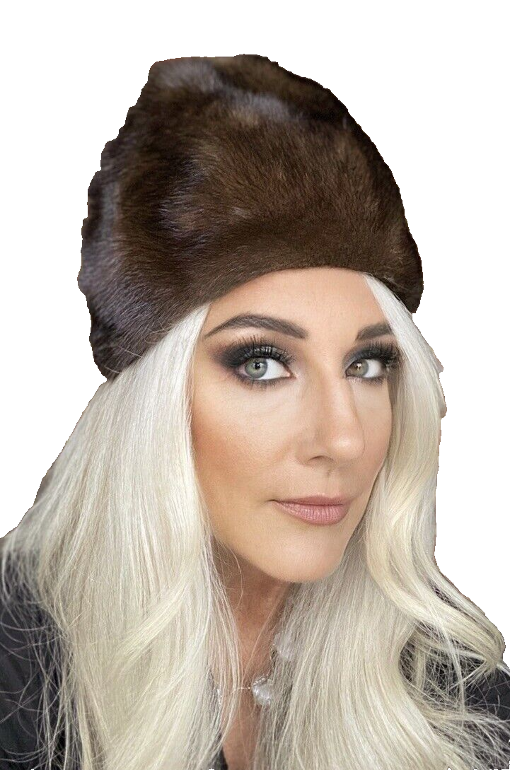 VTG Mink Fur Hat Dark Brown Amrose New York 21 3/4" Cool Shape Near Mint 1960s Item image 2