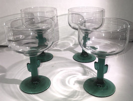 NWT (4 ) Libbey Green Cactus Stem Margarita Cocktail Glasses 6-1/4&quot; Tall... - £38.83 GBP