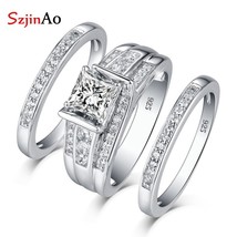 SzjinAo Jewellery Set Real 925 Sterling Silver Diamond Rings For Women Wedding F - £61.61 GBP