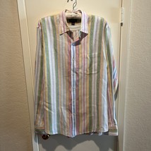 Lands End Linen Shirt Men’s L~16/16.5 Rainbow Striped Long Sleeve Multic... - $20.79