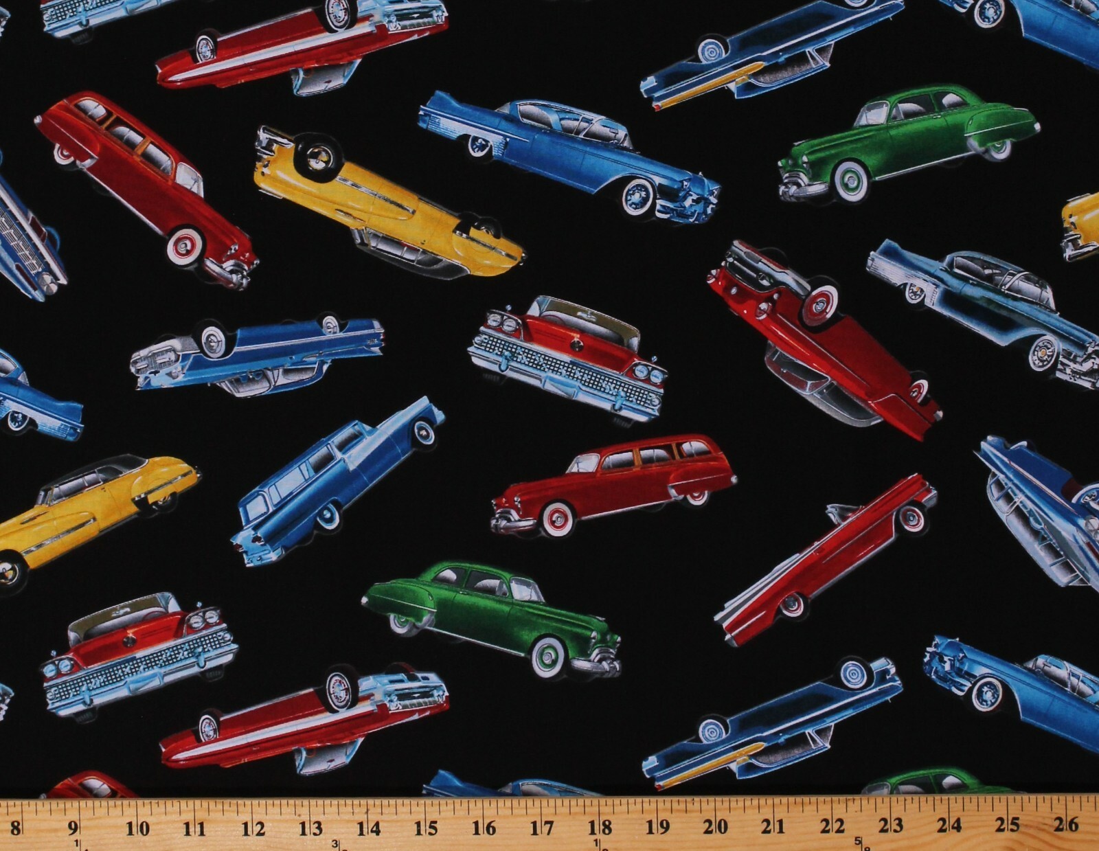 Cotton Classic Cars Antique VIntage Vehicles Black Fabric Print by Yard ... - $15.95