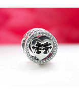 925 Sterling Silver Disney Mickey &amp; Minnie Love &amp; Clear CZ Charm Bead - $15.99