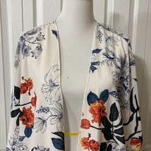 Kimono I Joah Premium Sz M White Colorful Floral Print Open Front Lightw... - $12.88