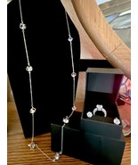 Boxed Clear Rhinestone Long Necklace, CZ Solitaire Ring and Earrings - £46.98 GBP