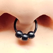Clip On Nose Ring Black Hanger Hoop Septum 3 Ball Non Piercing Jewellery 316L - $3.90